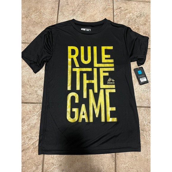 RBX Boys Performance Dry Fit Shirt Black Yellow Athletic Sports - Picture 1 of 4
